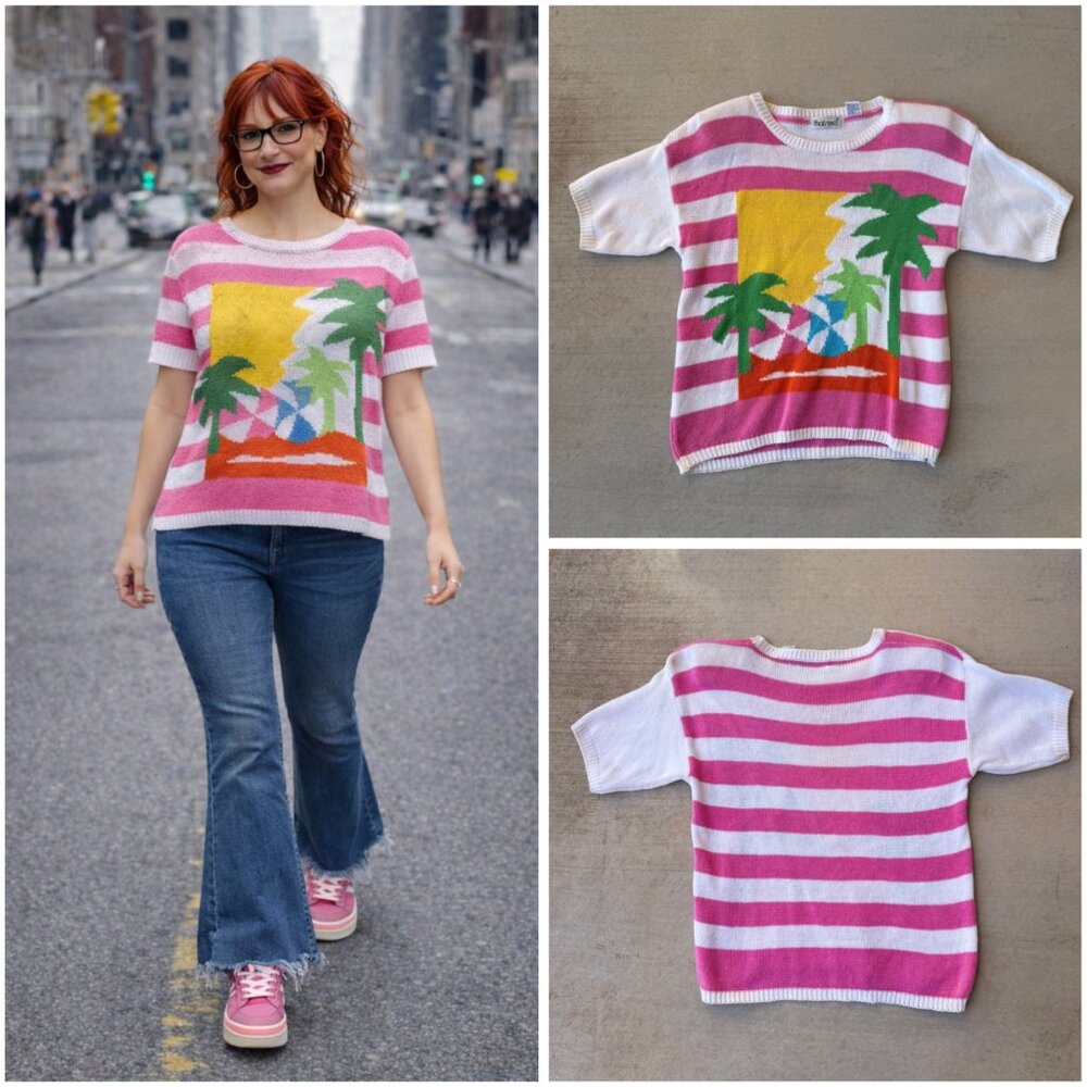 Vintage Retro 80s Palm Tree Vacation Knit Top
